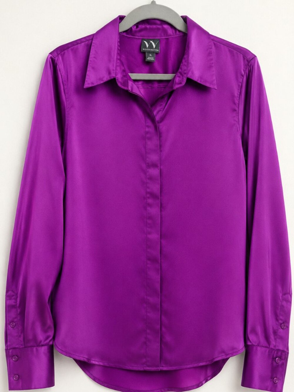 Worthington Women’s XL Purple Satin Button Down Blouse Long Sleeve Dress Shirt